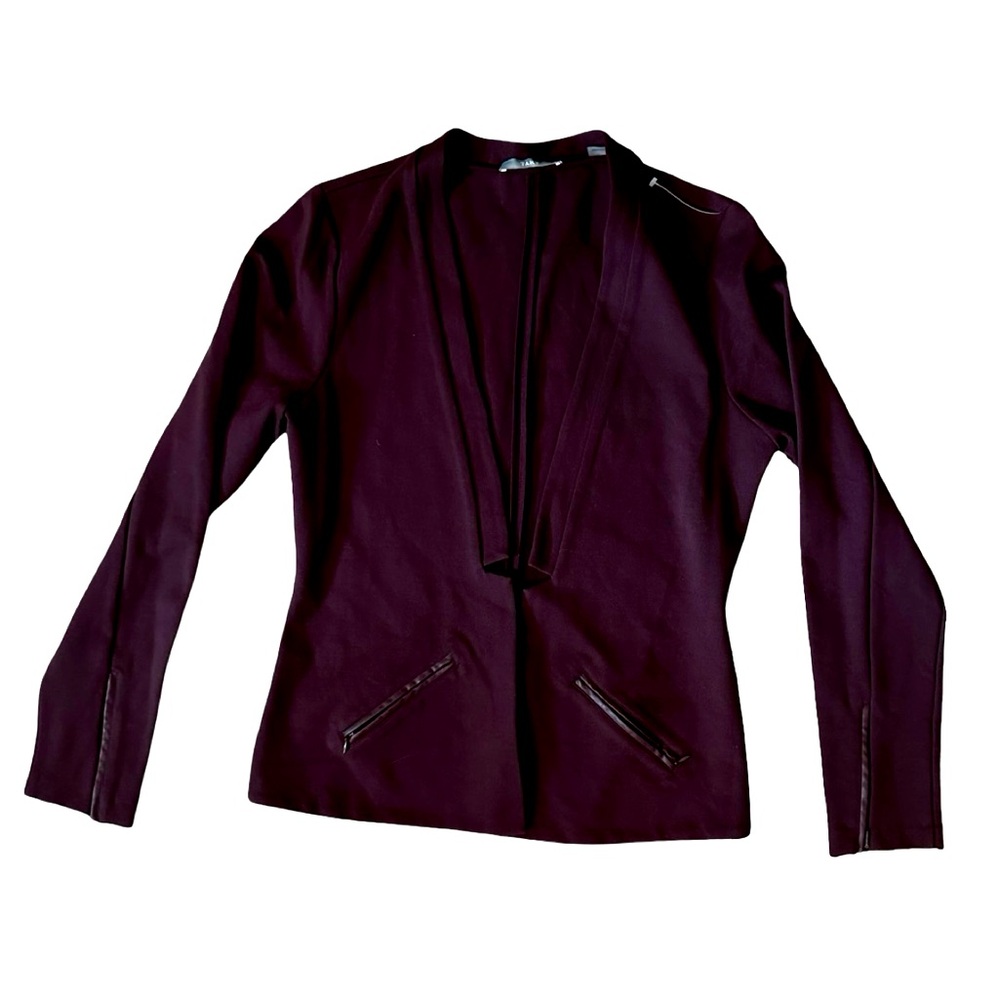 Tart Stretch Knit Fitted Blazer Jacket Faux Leather Trim Purple Women’s Large.